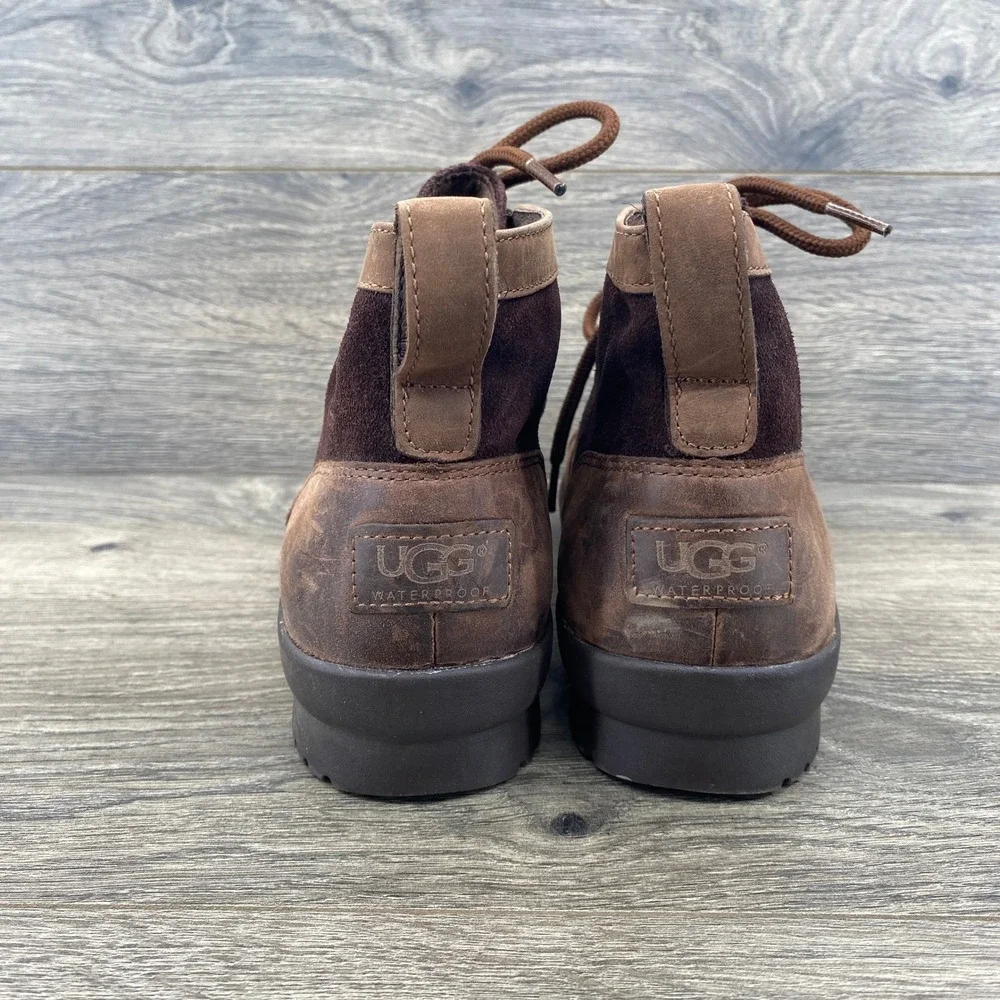 UGG Cecile Waterproof Duck Boots Womens 8 Brown Leather Suede Lace Up 1095156